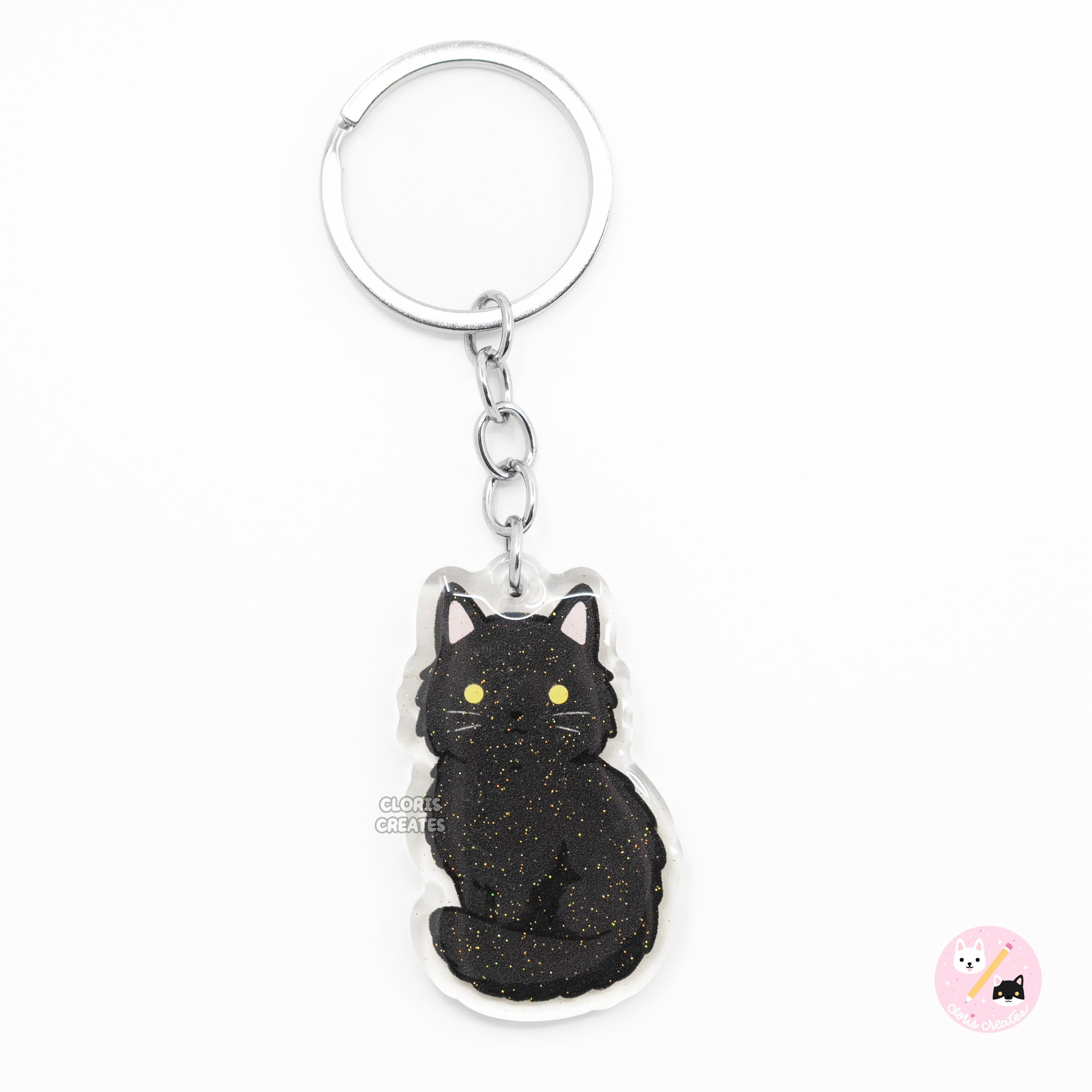 Longhaired Black Cat Acrylic Pet Breed Keychain | Cartoon Art