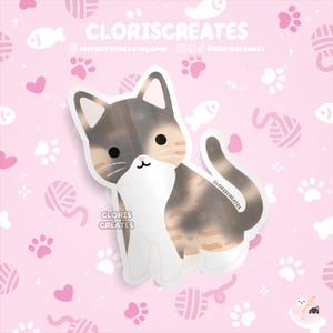 Shorthaired Diluted Tortico (Tortie Calico) Cat Waterproof Vinyl Sticker | Kawaii Chibi Animal Decal | Cute Cartoon Pet Breed Kitten Gift