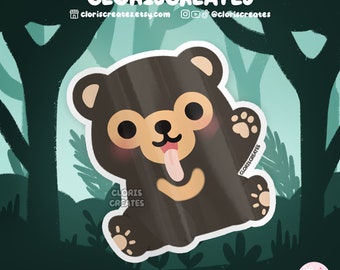 Sun Bear Waterproof Vinyl Sticker | Kawaii Chibi Animal Lover Art Laptop Decal | Cute Cartoon Drawing Zoo Safari Souvenir Wildlife Gift