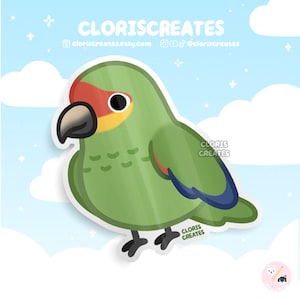 Pegatina de vinilo impermeable de la raza de loro amazónico rojo/Calcomanía para portátil con diseño de animales kawaii chibi/Regalo de mascota exótica de dibujos animados