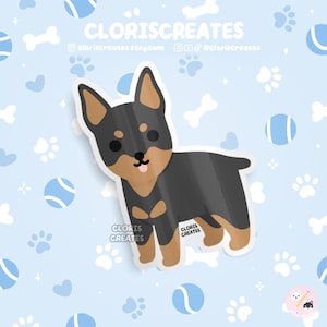 Black & Tan German Pinscher Min Pin Dog Breed Waterproof Vinyl Sticker | Kawaii Chibi Animal Art Decal | Cute Cartoon Puppy Pet Loss Gift
