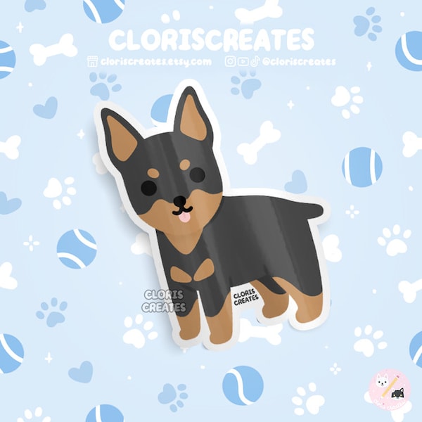 Black & Tan German Pinscher Min Pin Dog Breed Waterproof Vinyl Sticker | Kawaii Chibi Animal Art Decal | Cute Cartoon Puppy Pet Loss Gift