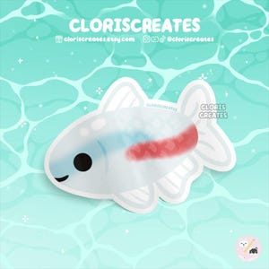 Neon Tetra Fish Waterproof Vinyl Sticker | Chibi Freshwater Aquatic Animal Lover Fish Art Laptop Decal | Cute Cartoon Souvenir Creature Gift