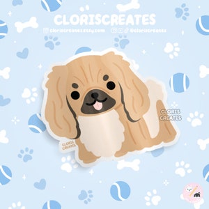 Red Pekingese Dog Breed Waterproof Vinyl Sticker | Kawaii Chibi Art Animal Lover Laptop Decal | Cute Cartoon Puppy Pet Loss Memorial Gift