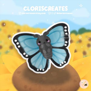 Blue Morpho Butterfly Waterproof Die Cut Sticker | Kawaii Chibi Insect Art Laptop Bottle Decal | Cute Cartoon Bug Lover Entomologist Gift