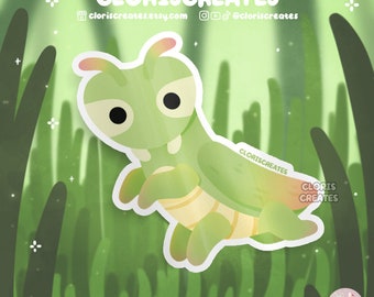 Green Praying Mantis Waterproof Die Cut Sticker | Kawaii Chibi Bug Art Laptop Decal | Cute Cartoon Exotic Pet Insect Entomologist Gift