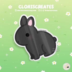 Black Netherland Dwarf Rabbit Waterproof Vinyl Sticker | Kawaii Chibi Animal Lover Art Decal | Cute Cartoon Pet Bunny Loss Memorial Gift