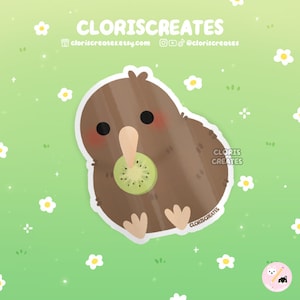 Pegatina de vinilo impermeable de pájaro kiwi / Calcomanía artística kawaii chibi para amantes de los animales salvajes / Lindo dibujo animado del zoológico de Nueva Zelanda, recuerdo de vida silvestre, regalo