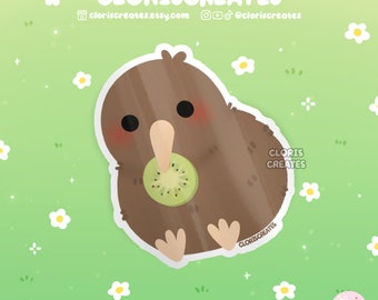 Kiwi Bird Waterproof Vinyl Sticker | Kawaii Chibi Wild Bird Animal Lover Art Decal | Cute Cartoon Zoo New Zealand Souvenir Wildlife Gift