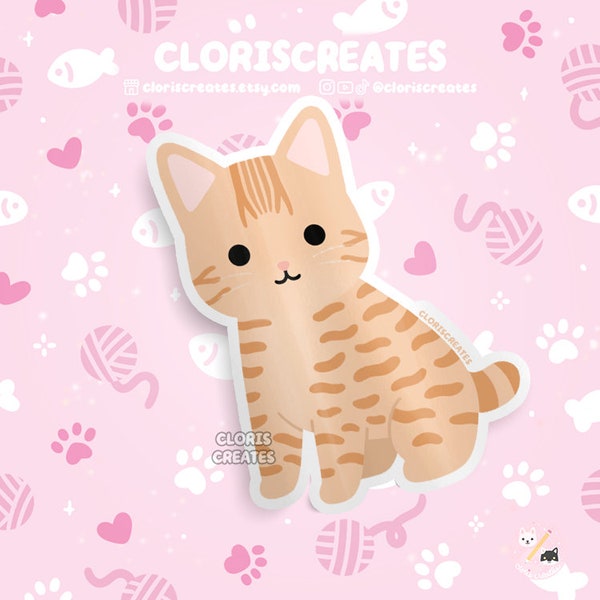 Orange Tabby American Bobtail Cat Waterproof Vinyl Sticker | Kawaii Chibi Animal Laptop Decal | Cute Cartoon Pet Breed Kitten Loss Gift