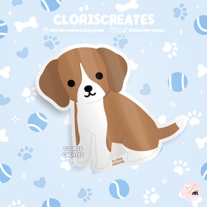 Red & White Beagle Dog Breed Waterproof Vinyl Sticker | Kawaii Chibi Animal Art Laptop Decal | Cute Cartoon Puppy Pet Loss Memorial Gift