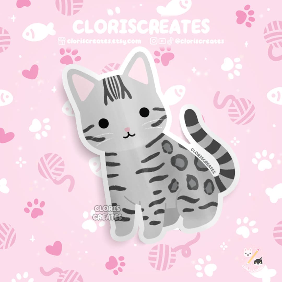 Silver Bengal Cat Waterproof Vinyl Sticker | Kawaii Chibi Animal Laptop ...