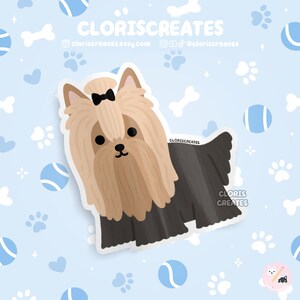 Longhaired Yorkshire Terrier Yorkie Dog Breed Waterproof Vinyl Sticker | Kawaii Chibi Animal Art Decal | Cute Cartoon Puppy Pet Loss Gift
