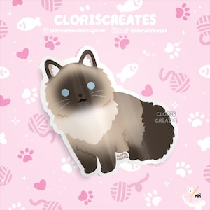 Seal Point Ragdoll Cat Waterproof Vinyl Sticker | Kawaii Chibi Animal Laptop Decal | Cute Cartoon Pet Breed Kitten Loss Memorial Gift