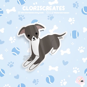 Blue Italian Greyhound Iggy Dog Breed Waterproof Vinyl Sticker | Kawaii Chibi Animal Art Decal | Cute Cartoon Puppy Pet Loss Memorial Gift