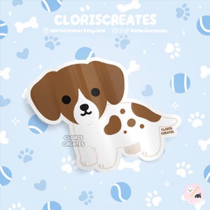 Red Piebald Dachshund Wiener Dog Breed Waterproof Vinyl Sticker | Kawaii Chibi Animal Art Laptop Decal | Cute Cartoon Puppy Pet Loss Gift