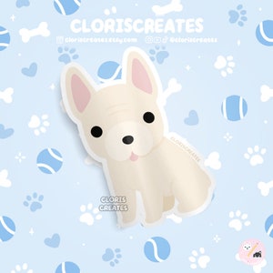 Cream French Bulldog (Frenchie) Dog Breed Waterproof Vinyl Sticker | Kawaii Chibi Animal Art Laptop Decal | Cute Cartoon Puppy Pet Loss Gift