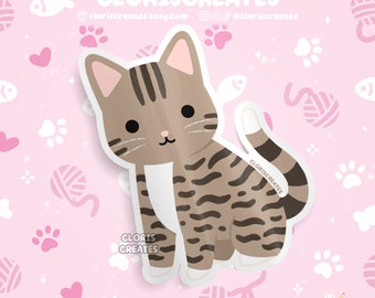 Brown Tabby Cat Waterproof Vinyl Sticker | Kawaii Chibi Animal Laptop ...