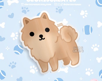 Red Pomeranian Dog Breed Waterproof Vinyl Sticker | Kawaii Chibi Animal Art Laptop Decal | Cute Cartoon Spitz Puppy Pet Loss Memorial Gift