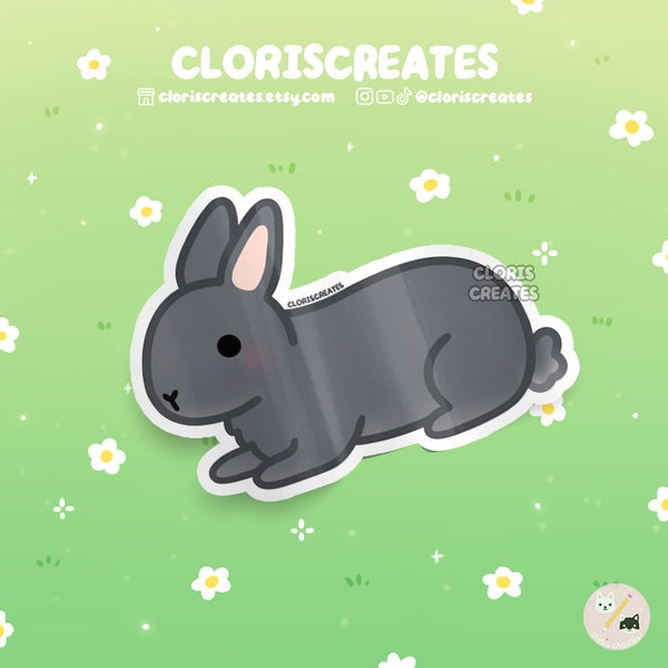 Steel Gray Flemish Giant Rabbit Waterproof Vinyl Sticker | Kawaii Chibi Animal Lover Art Bottle Decal | Cute Cartoon Pet Bunny Loss Gift