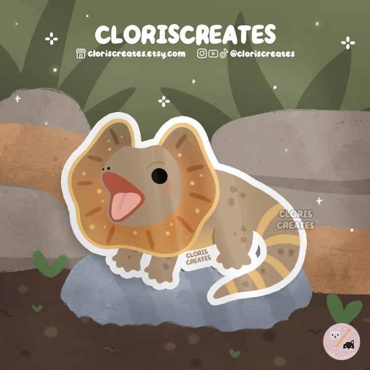 Frilled Lizard Waterproof Vinyl Sticker | Kawaii Chibi Animal