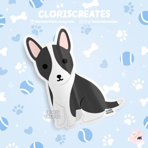 Black & White Bull Terrier Dog Breed Waterproof Vinyl Sticker | Kawaii Chibi Animal Art Decal | Cute Cartoon Puppy Pet Loss Memorial Gift