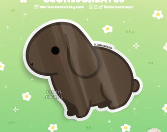 Pegatina de vinilo impermeable de conejo Holland Lop de chocolate / Calcomanía de botella con diseño de animales kawaii chibi para amantes de los animales / Lindo regalo de pérdida de mascota de dibujos animados