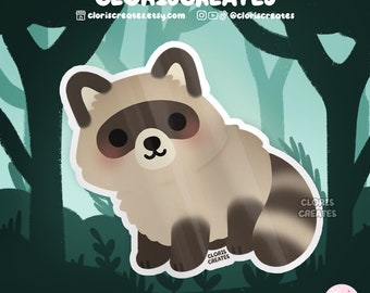 Tanuki Raccoon Dog Waterproof Vinyl Sticker | Kawaii Chibi Animal Japanese Folklore Decal | Cute Cartoon Drawing Souvenir Wildlife Gift