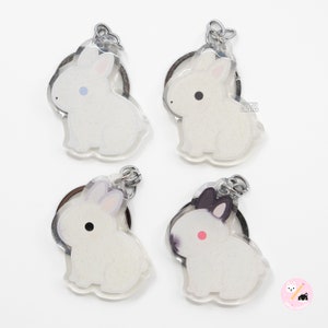 Blue Eyed White Netherland Dwarf Rabbit Acrylic Pet Breed Keychain Cartoon Kawaii Art Bunny Glitter Charm Chibi Cute Animal Lover Gift image 2