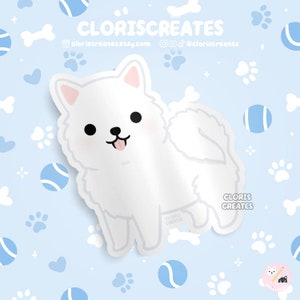 Samoyed White Spitz Dog Breed Waterproof Vinyl Sticker | Kawaii Chibi Animal Art Laptop Decal | Cute Cartoon Puppy Pet Loss Memorial Gift
