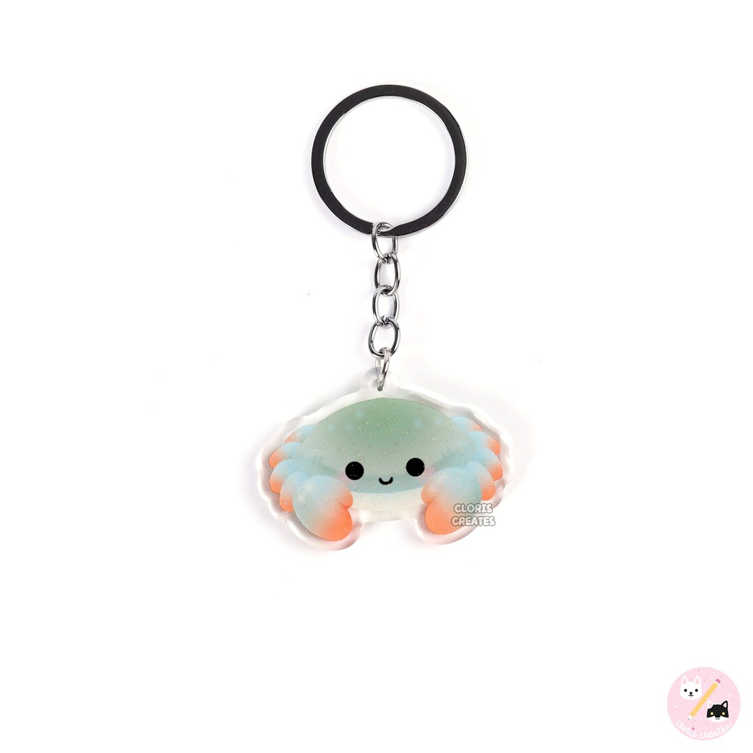 Blue Crab Acrylic Glitter Keychain | Kawaii Chibi Shellfish Marine ...