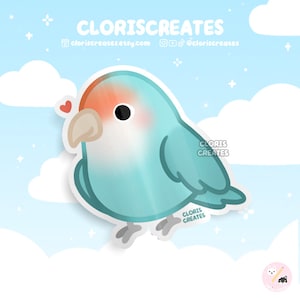 Pegatina de vinilo impermeable de agapornis azul holandés, diseño de animal chibi kawaii, para portátil o botella, regalo para la pérdida de una mascota exótica de dibujos animados.