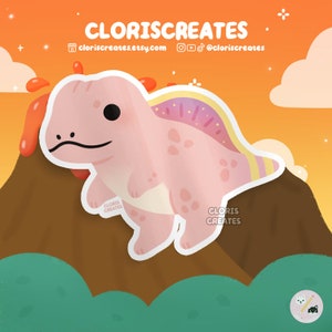 Spinosaurus Pink Dinosaur Waterproof Vinyl Sticker | Kawaii Chibi Prehistoric Animal Lover Art Laptop Decal | Cute Cartoon Wildlife Zoo Gift