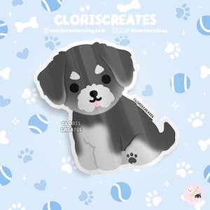Schnoodle Doodle Schnauzer Poodle Mixed Dog Waterproof Vinyl Sticker | Kawaii Chibi Animal Decal | Cute Cartoon Rescue Puppy Pet Loss Gift