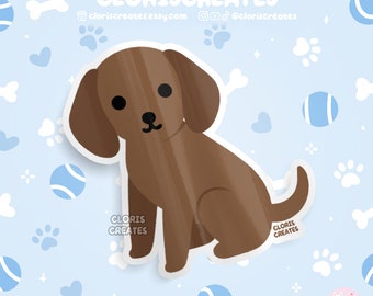 May include: A brown cartoon dog sitting on a light blue background with white paw prints and blue tennis balls. The dog has a white outline and the text "CLORIS CREATES" appears on the bottom left and right corners of the image.