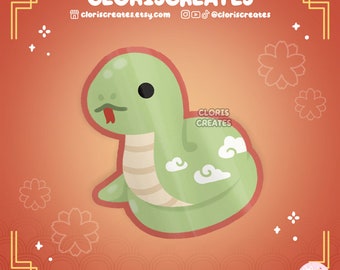 Jahr der Schlange Wasserfester Vinyl-Aufkleber | Kawaii Chibi Lunar Neujahr Tierliebhaber Aufkleber | Niedliches Cartoon glückliches Reptil Schlange Sternzeichen Geschenk