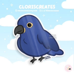 Pegatina de vinilo impermeable de guacamayo jacinto, raza de ave, calcomanía artística de loro azul kawaii, amante de los animales chibi, regalo de mascota exótica de dibujos animados