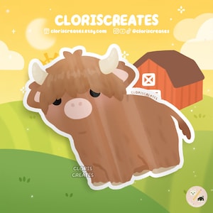 Highland Cow Waterproof Vinyl Sticker | Kawaii Chibi Petting Zoo Souvenir Decal | Cute Cartoon Farm Animal Art Lover Loss Memorial Gift