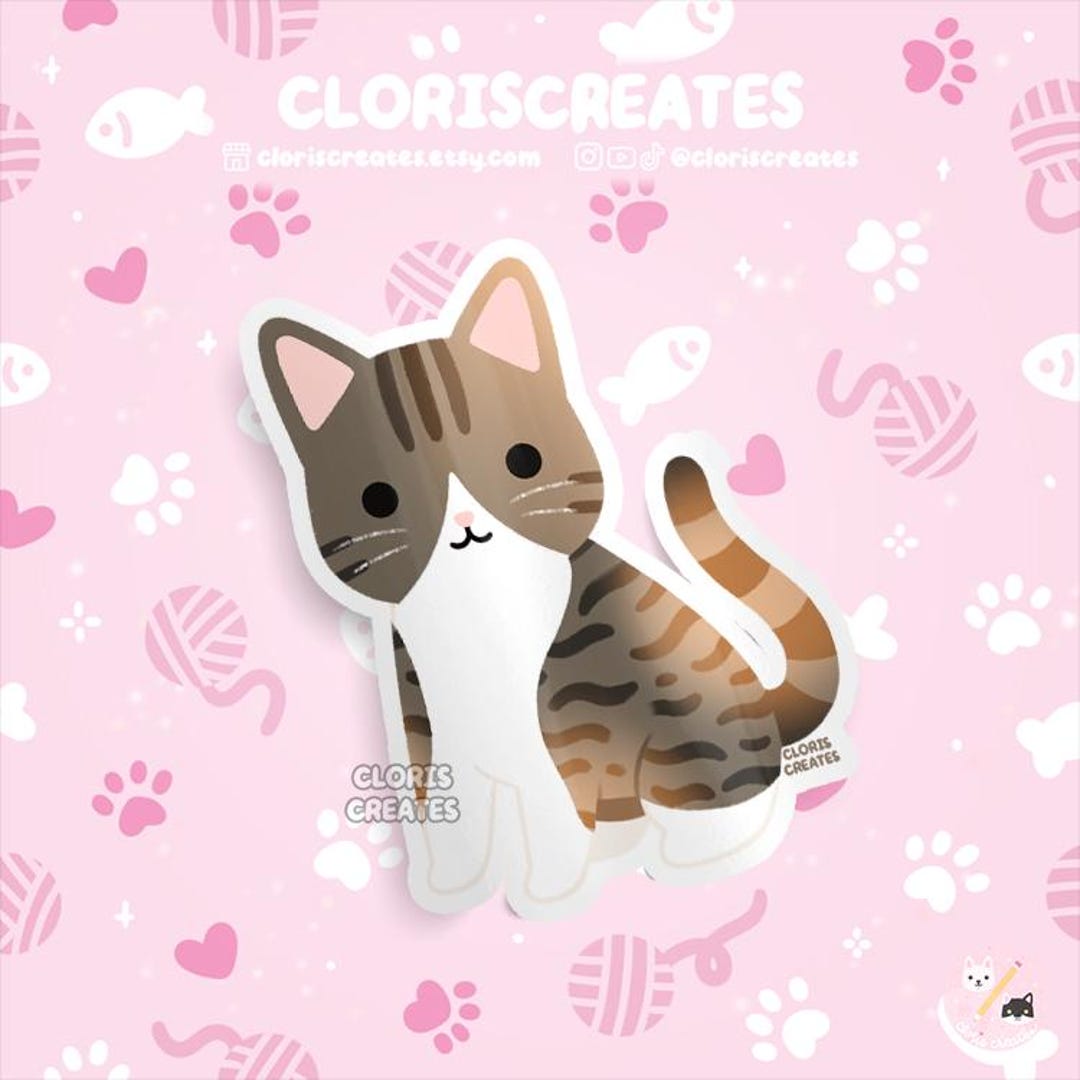 Torbie (tortie Tabby) Cat Waterproof Vinyl Sticker | Kawaii Chibi ...