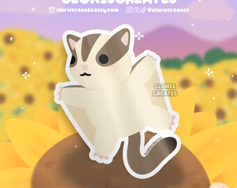 Brown Sugar Glider Marsupial Waterproof Vinyl Sticker | Kawaii Chibi Animal Lover Art Laptop Decal | Cute Cartoon Critter Pet Memorial Gift