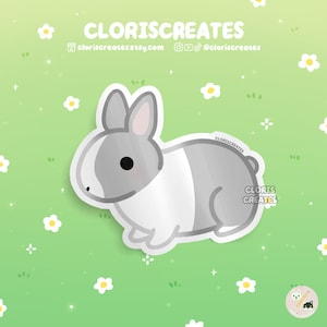 Gray Dutch Rabbit Waterproof Vinyl Sticker | Kawaii Chibi Animal Lover Art Water Bottle Decal | Cute Cartoon Pet Bunny Loss Memorial Gift