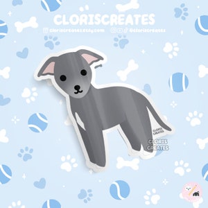 Blue Whippet Greyhound Dog Breed Waterproof Vinyl Sticker | Kawaii Chibi Animal Art Laptop Decal | Cute Cartoon Puppy Pet Loss Memorial Gift