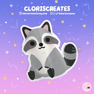 Raccoon Waterproof Vinyl Sticker | Kawaii Chibi Animal Lover Art Laptop Water Bottle Decal | Cute Cartoon Drawing Zoo Souvenir Wildlife Gift