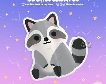 Raccoon Waterproof Vinyl Sticker | Kawaii Chibi Animal Lover Art Laptop Water Bottle Decal | Cute Cartoon Drawing Zoo Souvenir Wildlife Gift