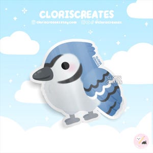 Pegatina de vinilo impermeable de la especie de ave Blue Jay / Calcomanía para portátil con diseño de animales kawaii chibi / Regalo de ornitología con dibujos de córvidos