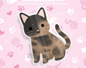Shorthaired Tortoiseshell Tortie Cat Waterproof Vinyl Sticker | Kawaii Chibi Animal Laptop Decal | Cute Pet Kitten Loss Memorial Gift