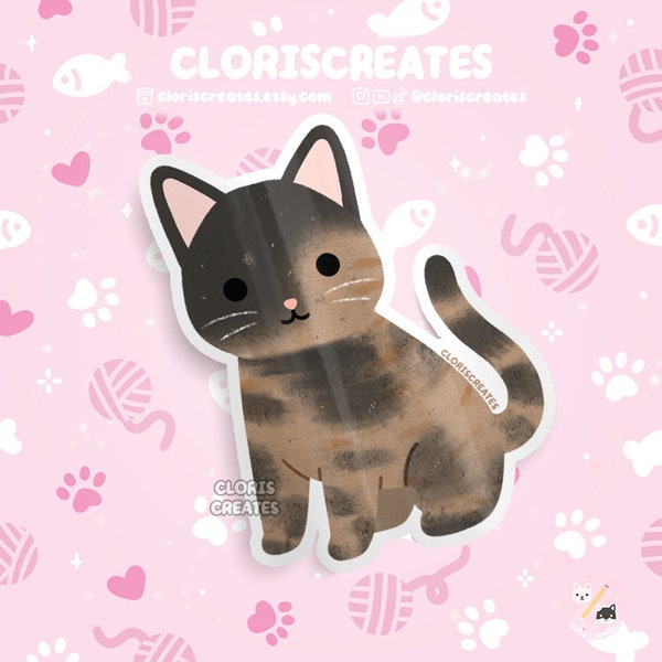 Shorthaired Tortoiseshell Tortie Cat Waterproof Vinyl Sticker | Kawaii Chibi Animal Laptop Decal | Cute Pet Kitten Loss Memorial Gift