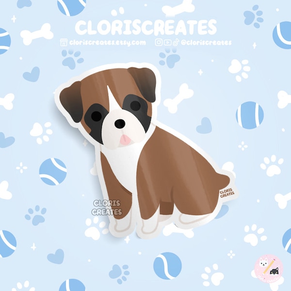 Fawn Boxer Dog Breed Waterproof Vinyl Sticker | Kawaii Chibi Animal Lover Laptop Decal | Cute Cartoon Rescue Puppy Pet Loss Memorial Gift