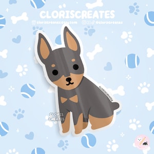 Cropped Blue Doberman Pinscher Dog Breed Waterproof Vinyl Sticker | Kawaii Chibi Animal Art Laptop Decal | Cute Cartoon Puppy Pet Loss Gift