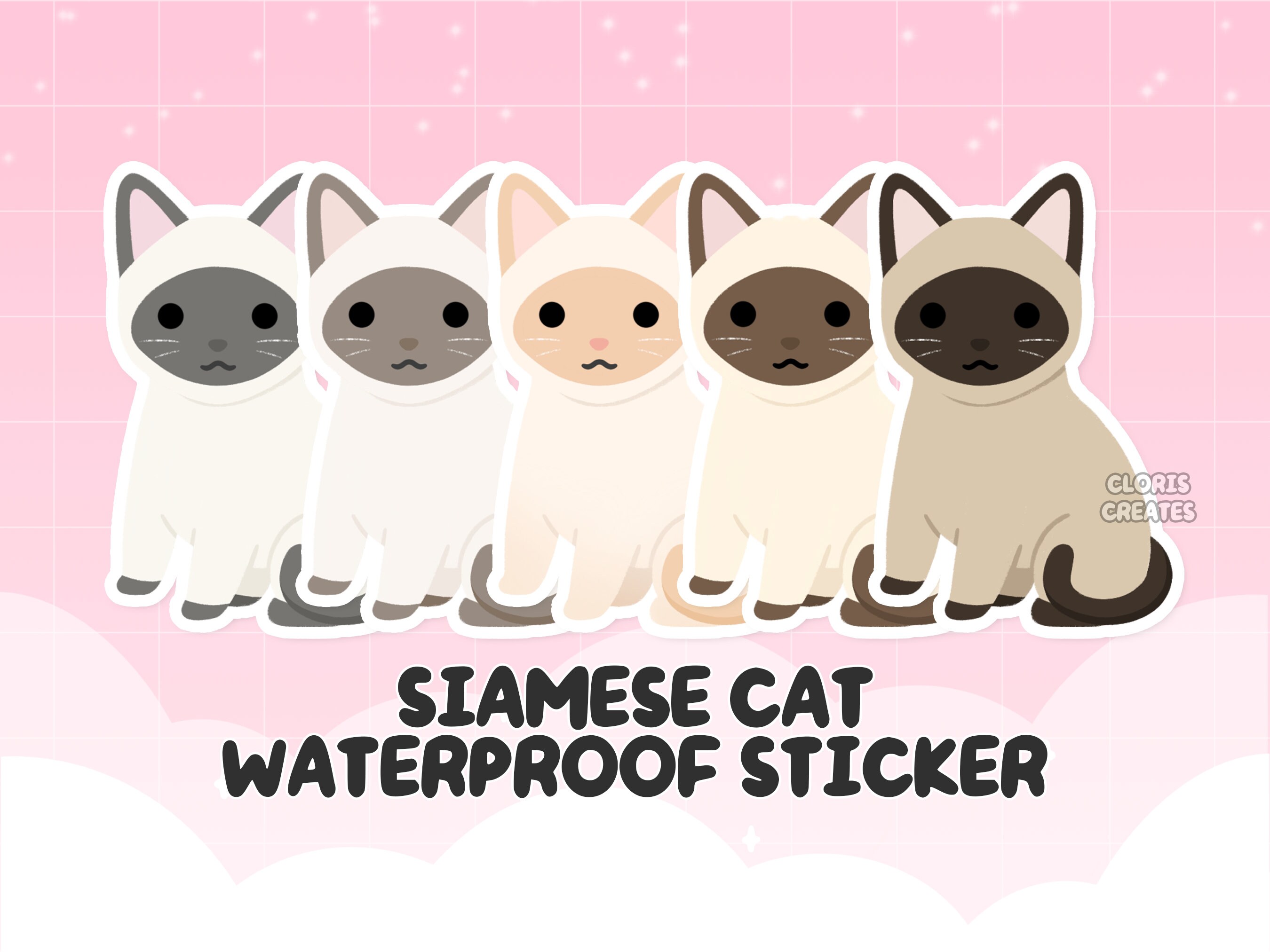 Siamese Sticker Stickers Paper & Party Supplies Paper 3 inch Clear Waterproof Siamese ...